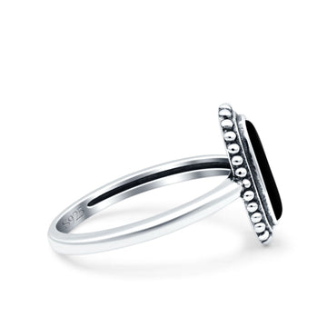 Vintage Style Oval Lab Opal Ring Solid Oxidized Simulated Black Onyx 925 Sterling Silver